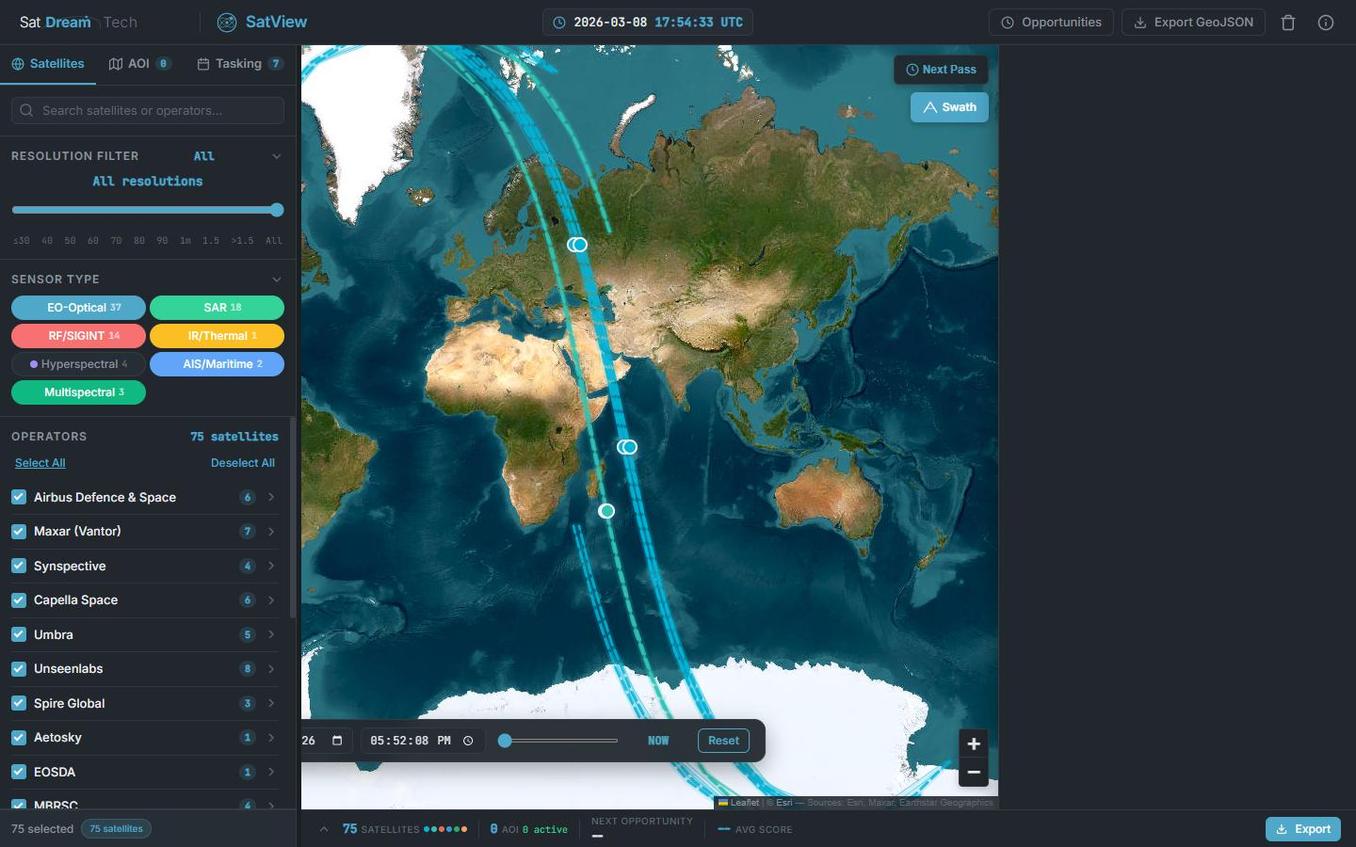 Real-time satellite tracking with orbital paths